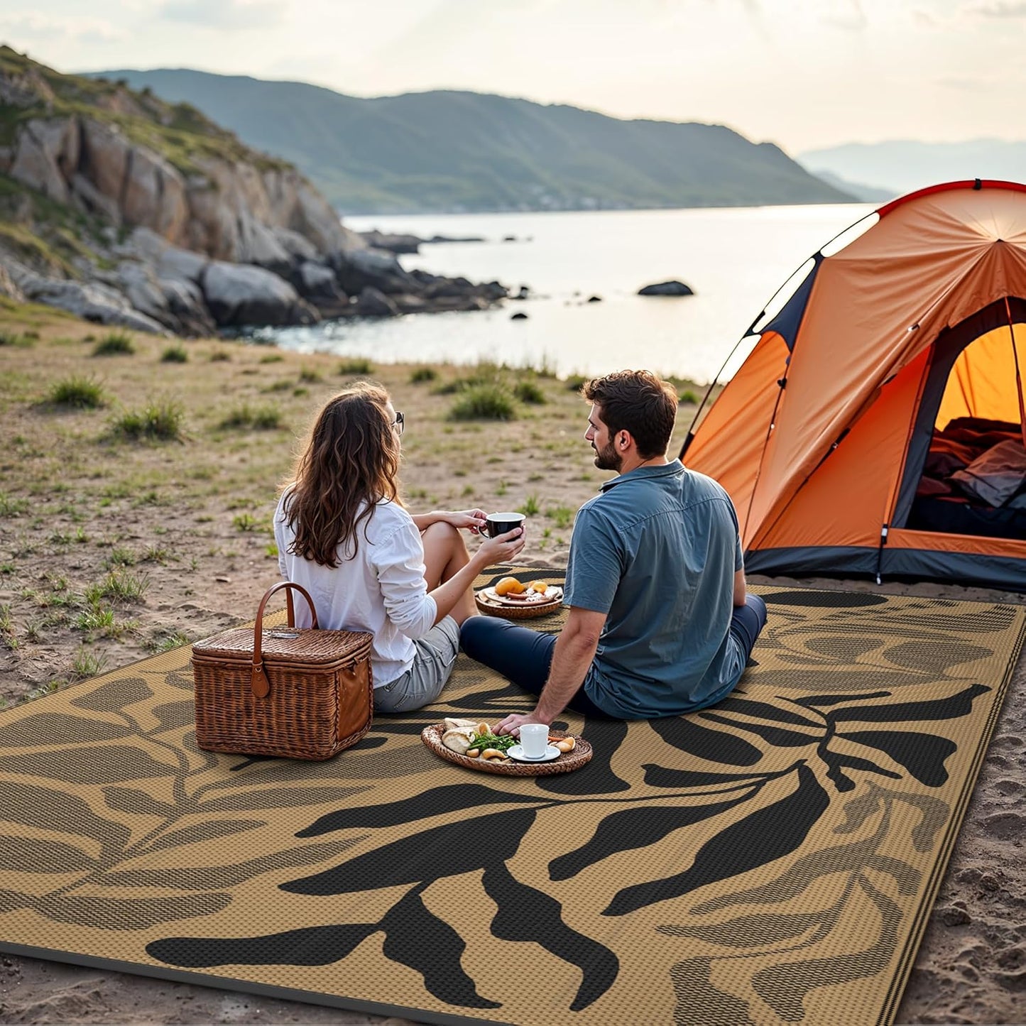 GENIMO Abstract Leaf Print Waterproof Outdoor Rug