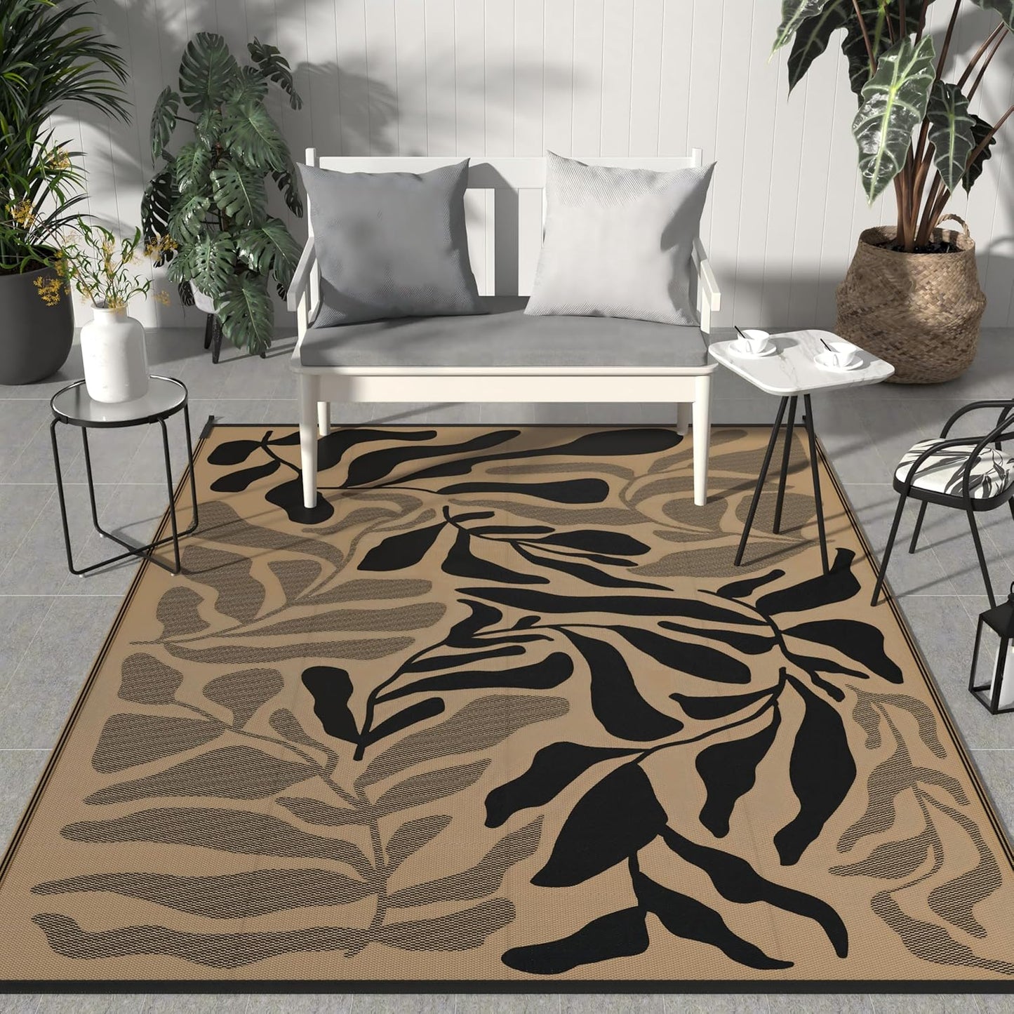 GENIMO Abstract Leaf Print Waterproof Outdoor Rug