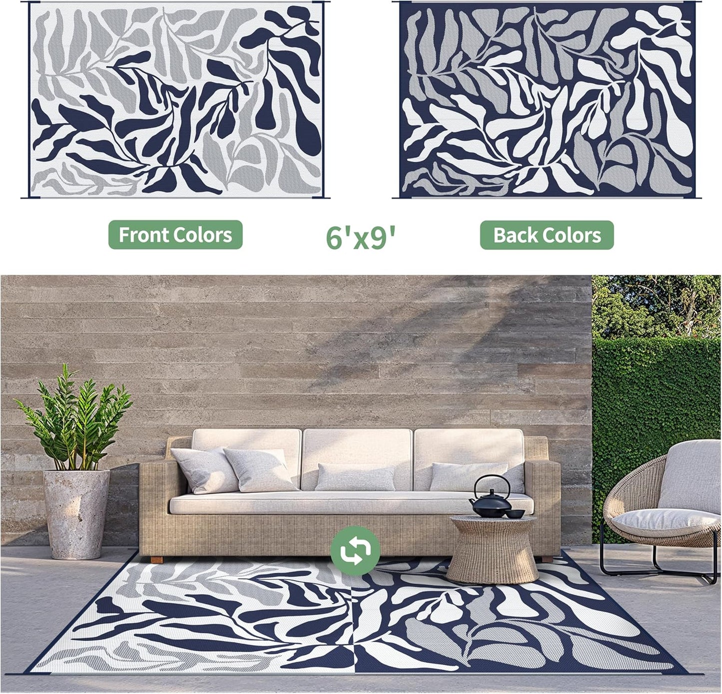 GENIMO Abstract Leaf Print Waterproof Outdoor Rug