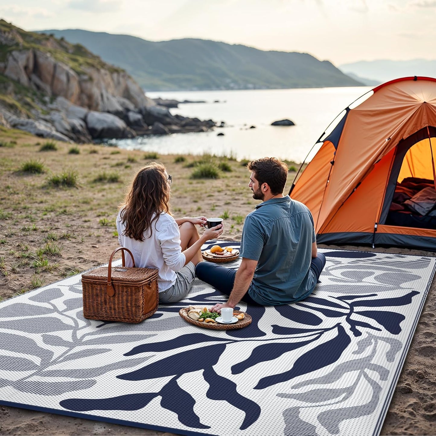 GENIMO Abstract Leaf Print Waterproof Outdoor Rug