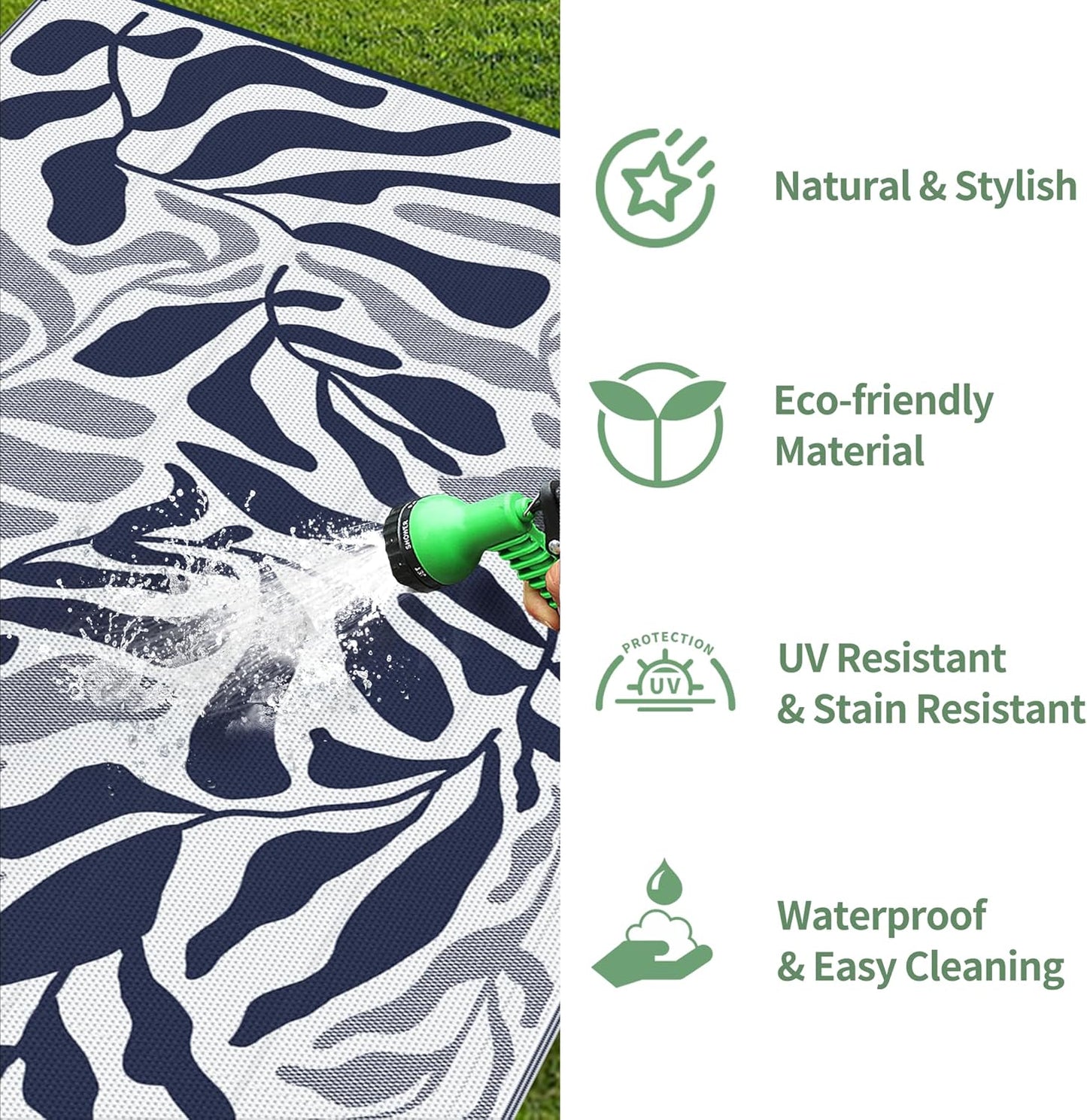 GENIMO Abstract Leaf Print Waterproof Outdoor Rug