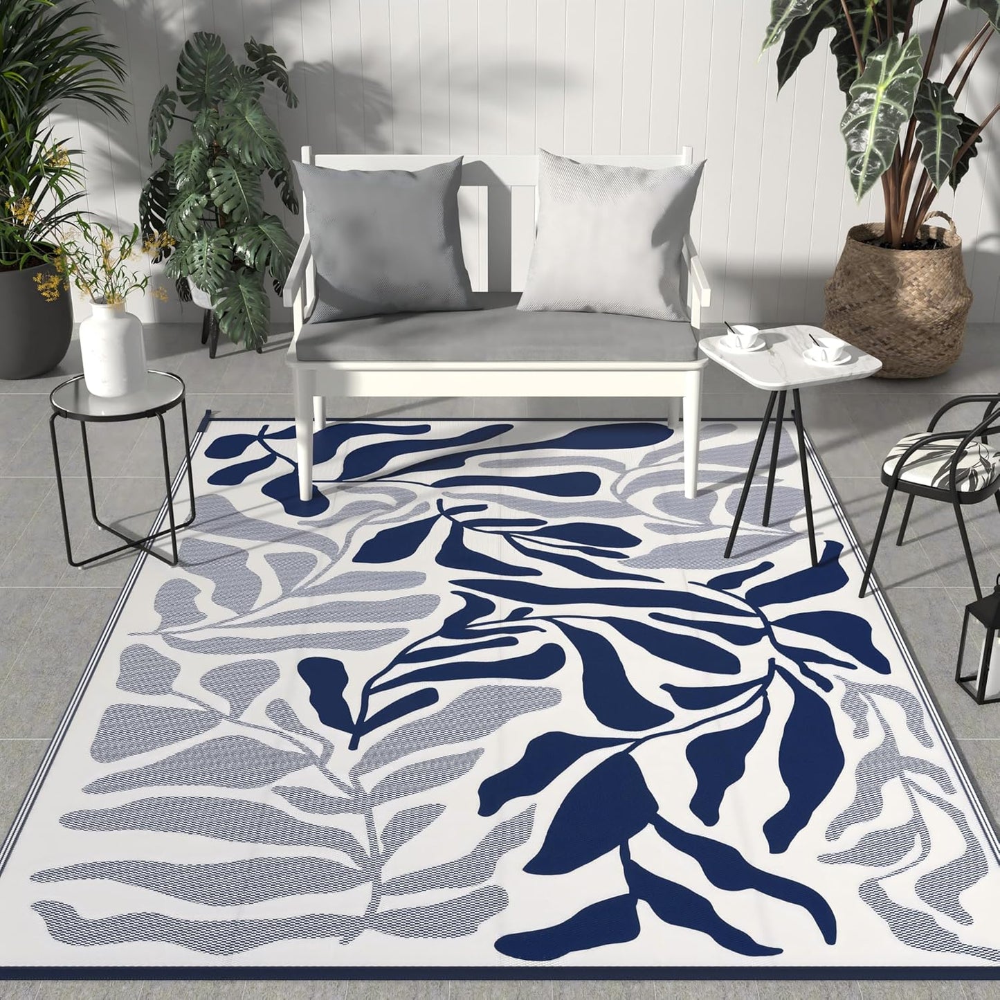 GENIMO Abstract Leaf Print Waterproof Outdoor Rug