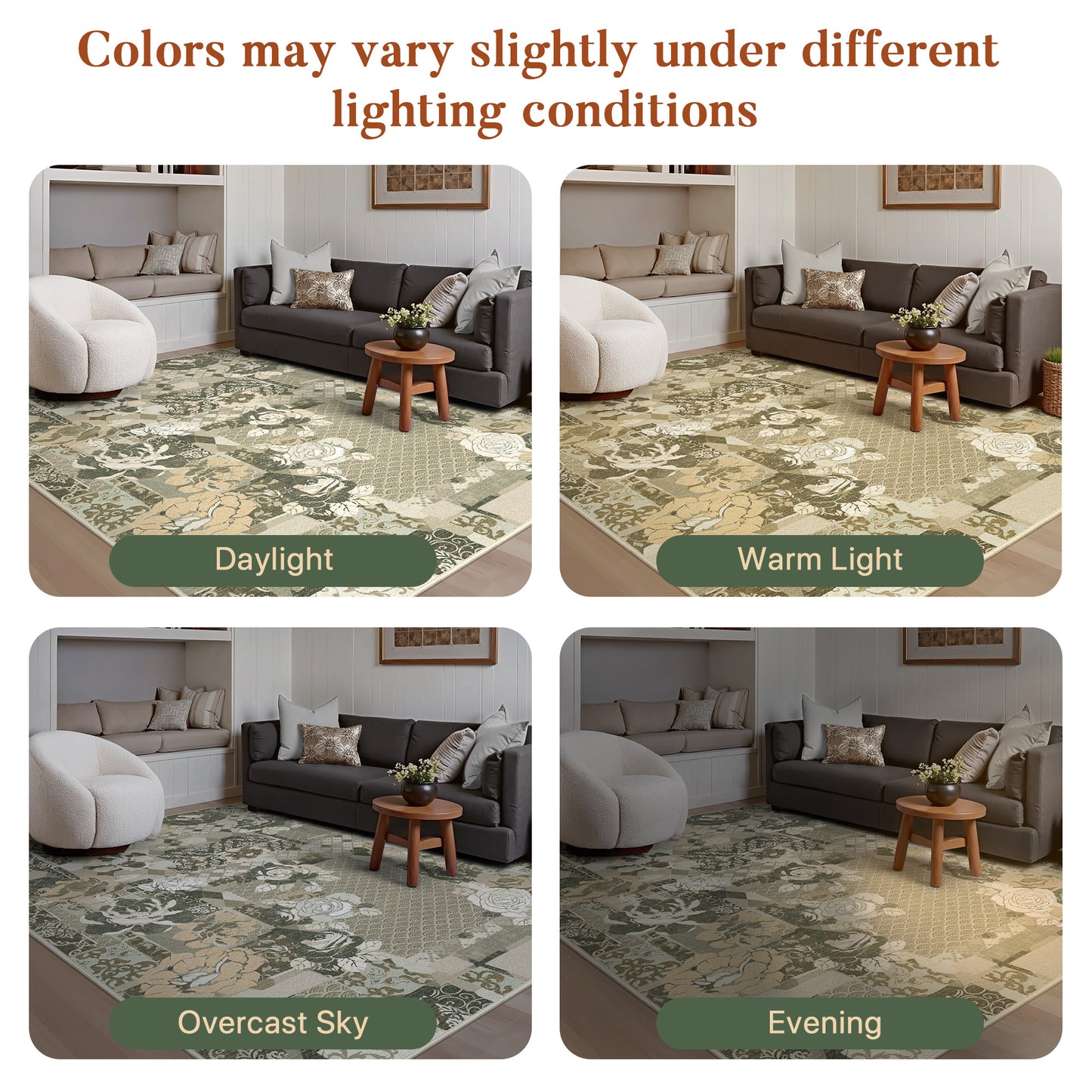 GENIMO Machine Washable Non Slip Vintage Floral Patchwork Area Rug