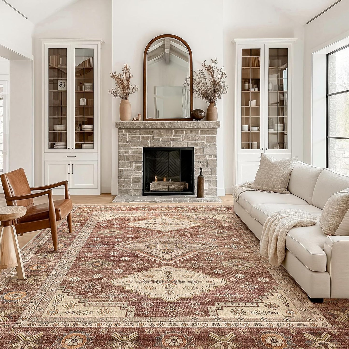 GENIMO Fantasy Geometric Floral Print Warm Color Non-Slip Washable Area Rug