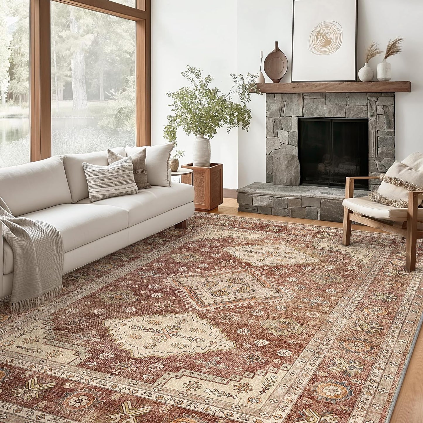 GENIMO Fantasy Geometric Floral Print Warm Color Non-Slip Washable Area Rug