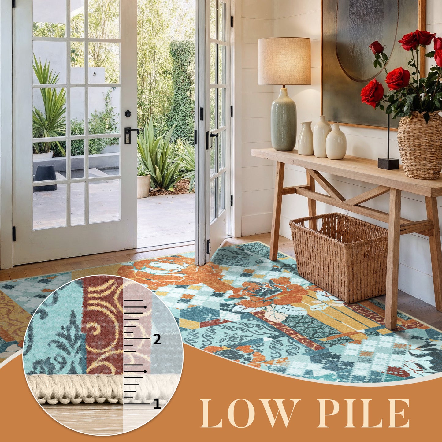 GENIMO Machine Washable Non Slip Vintage Floral Patchwork Area Rug