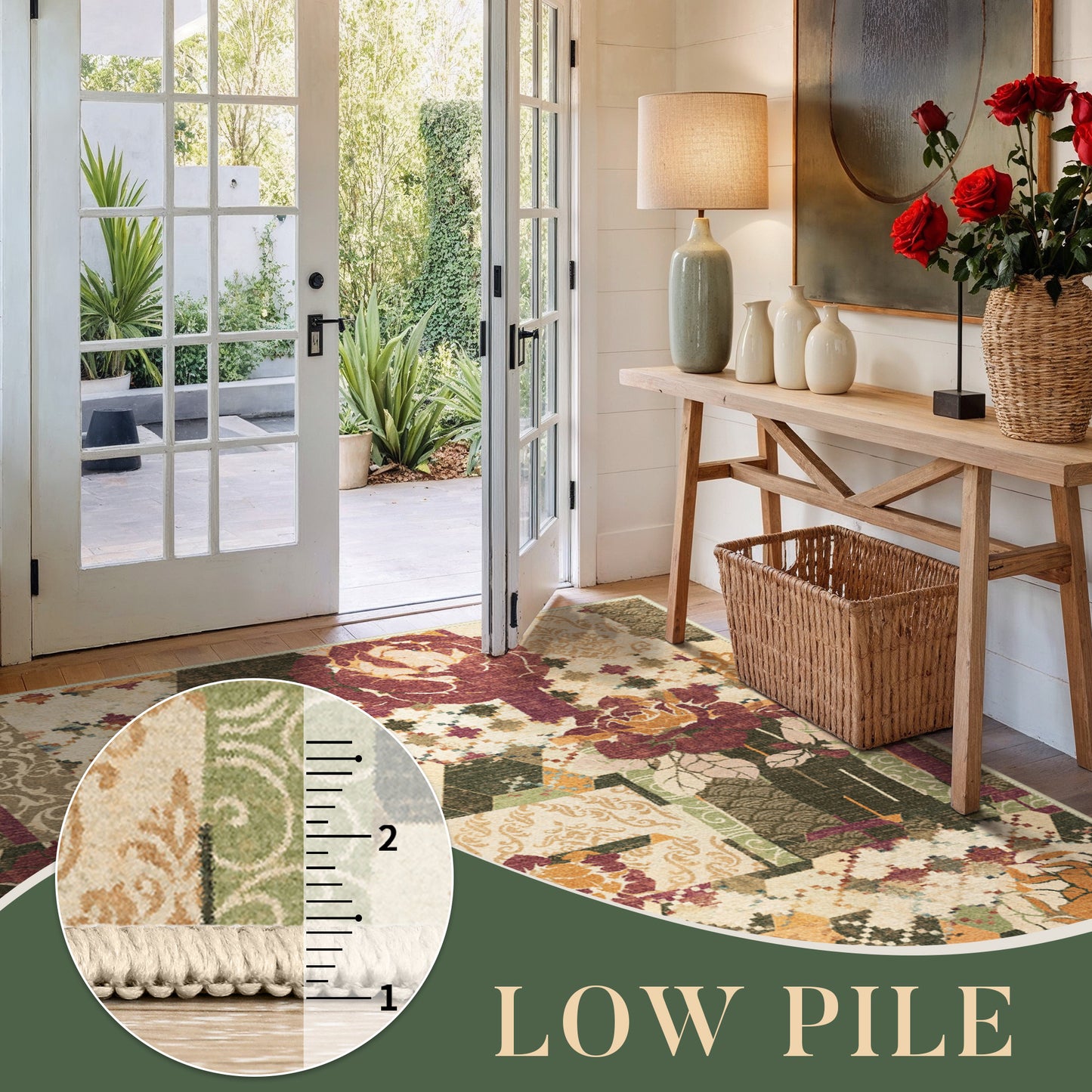 GENIMO Machine Washable Non Slip Vintage Floral Patchwork Area Rug