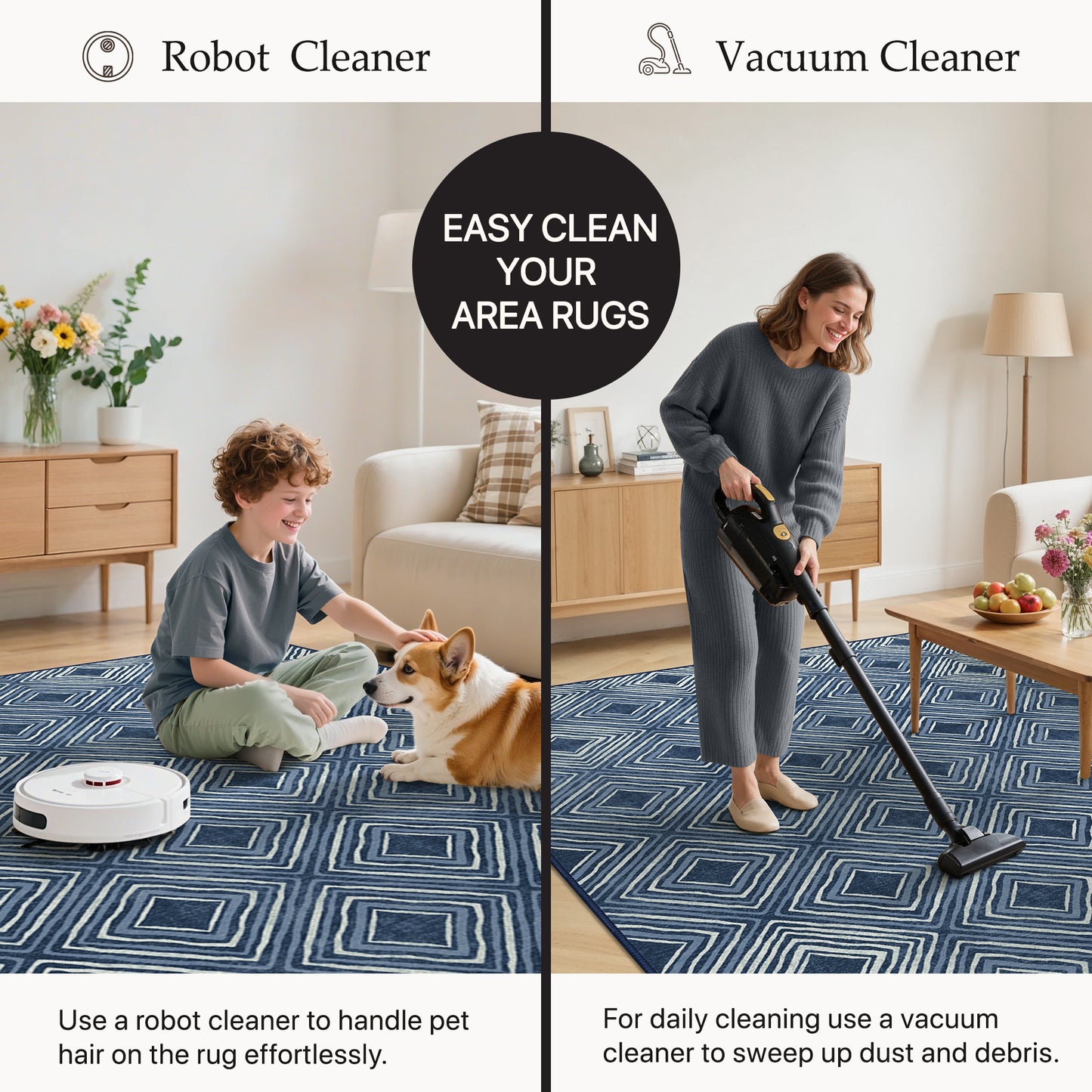 GENIMO Modern Geometric Checkered Machine Washable Non Slip Area Rug