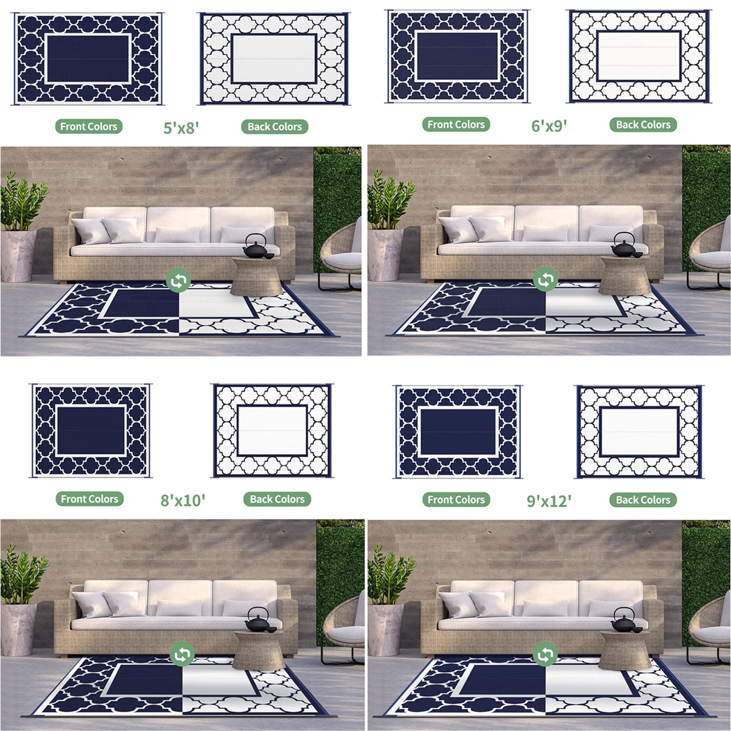 GENIMO Outdoor Rug for Patio Clearance,8'x10' Waterproof Mat