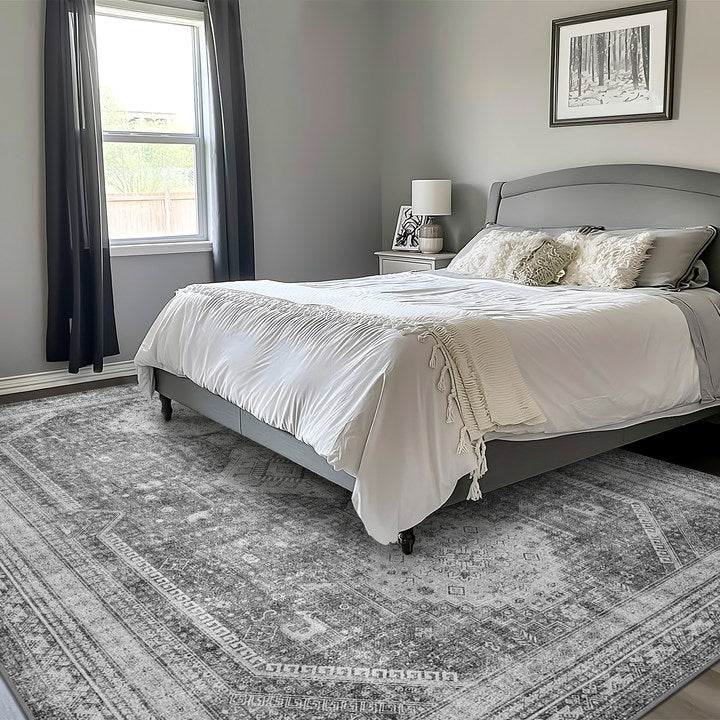 GENIMO Machine Washable Rugs Non Slip Carpet with Gripper, Gray