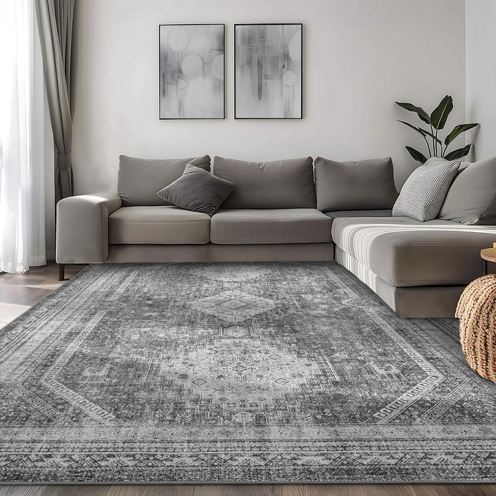 GENIMO Machine Washable Rugs Non Slip Carpet with Gripper, Gray
