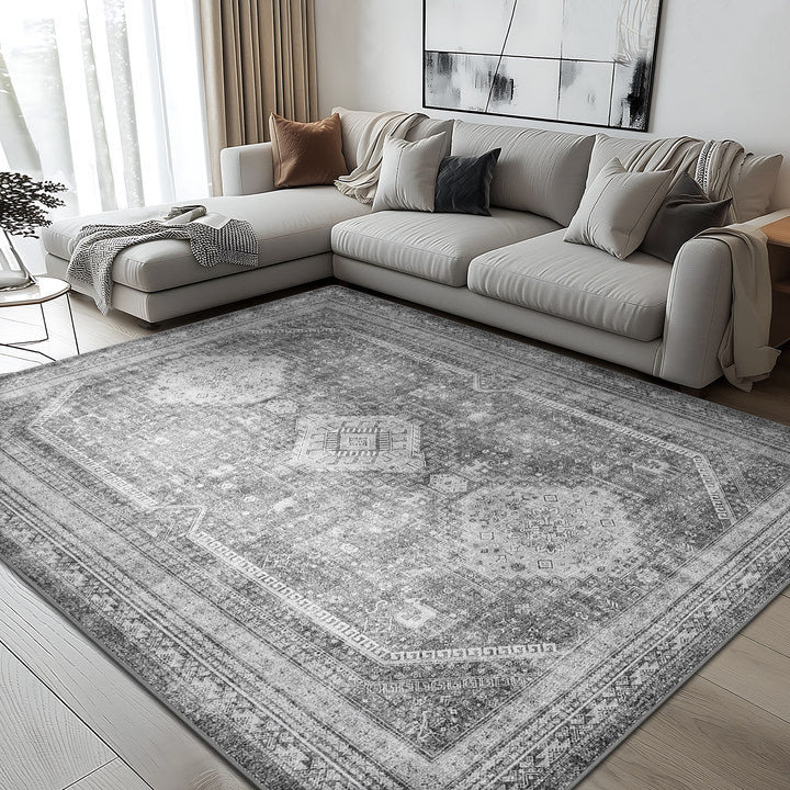 GENIMO Machine Washable Rugs Non Slip Carpet with Gripper, Gray