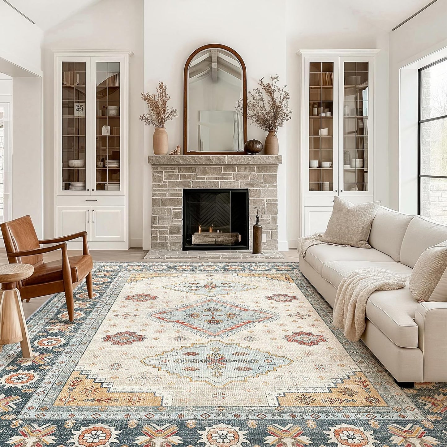 GENIMO Fantasy Geometric Floral Print Warm Color Non-Slip Washable Area Rug