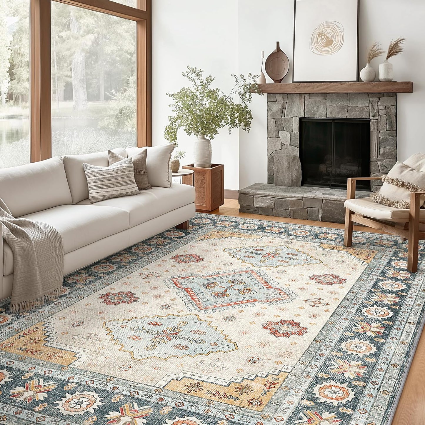 GENIMO Fantasy Geometric Floral Print Warm Color Non-Slip Washable Area Rug
