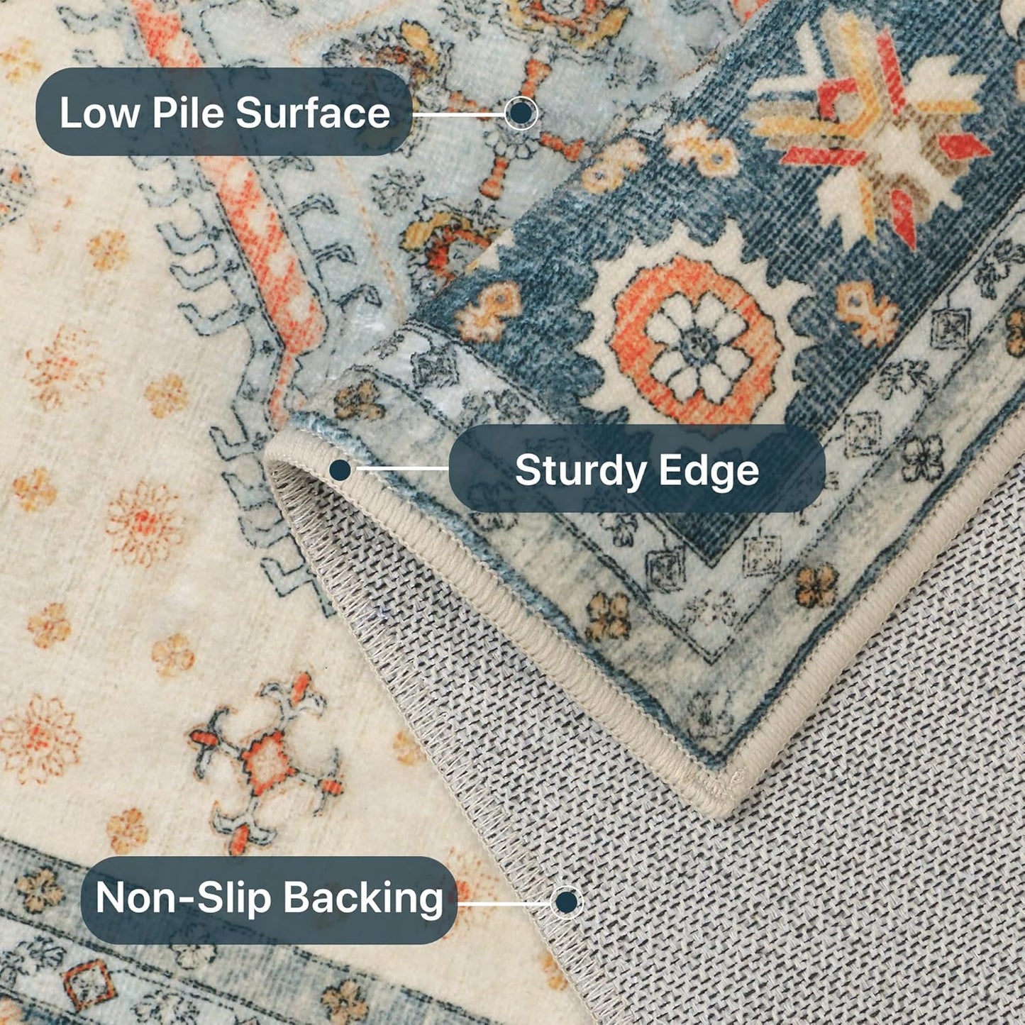 GENIMO Fantasy Geometric Floral Print Warm Color Non-Slip Washable Area Rug