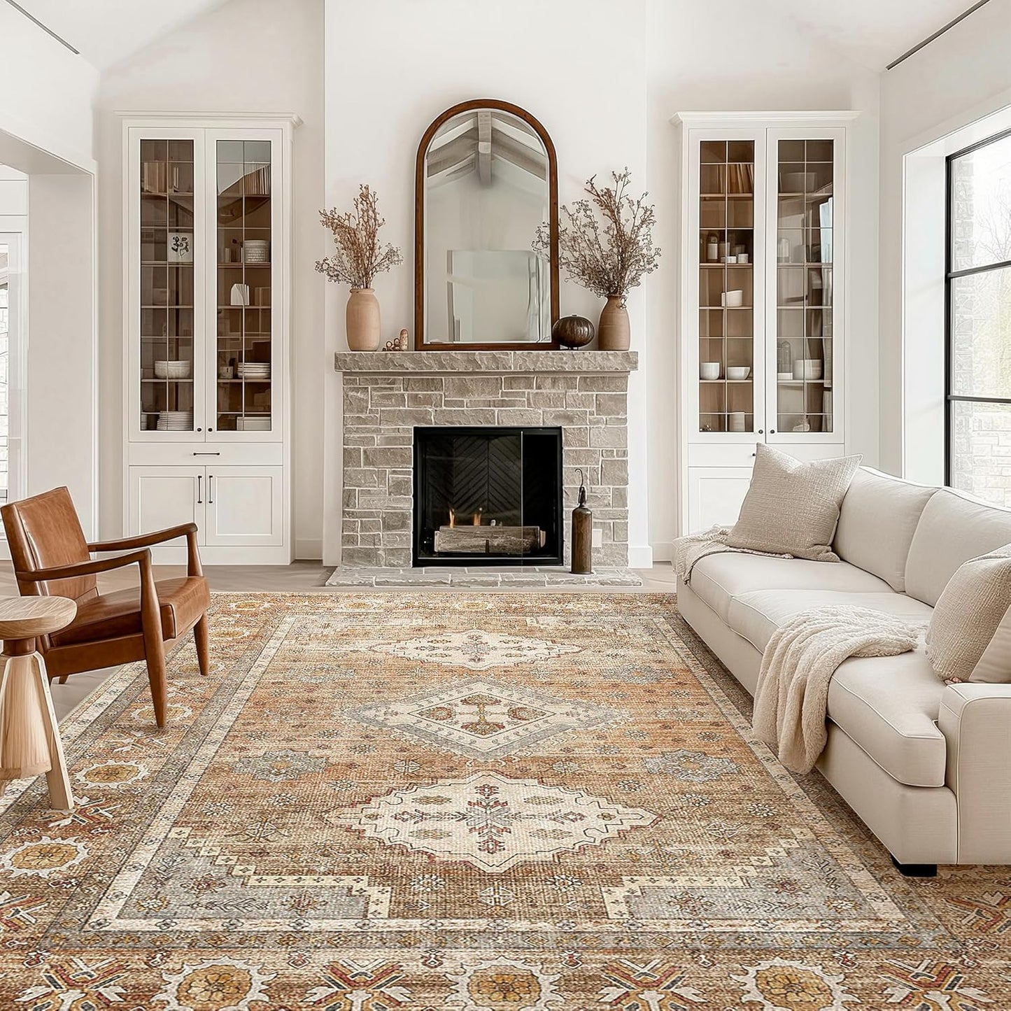 GENIMO Fantasy Geometric Floral Print Warm Color Non-Slip Washable Area Rug