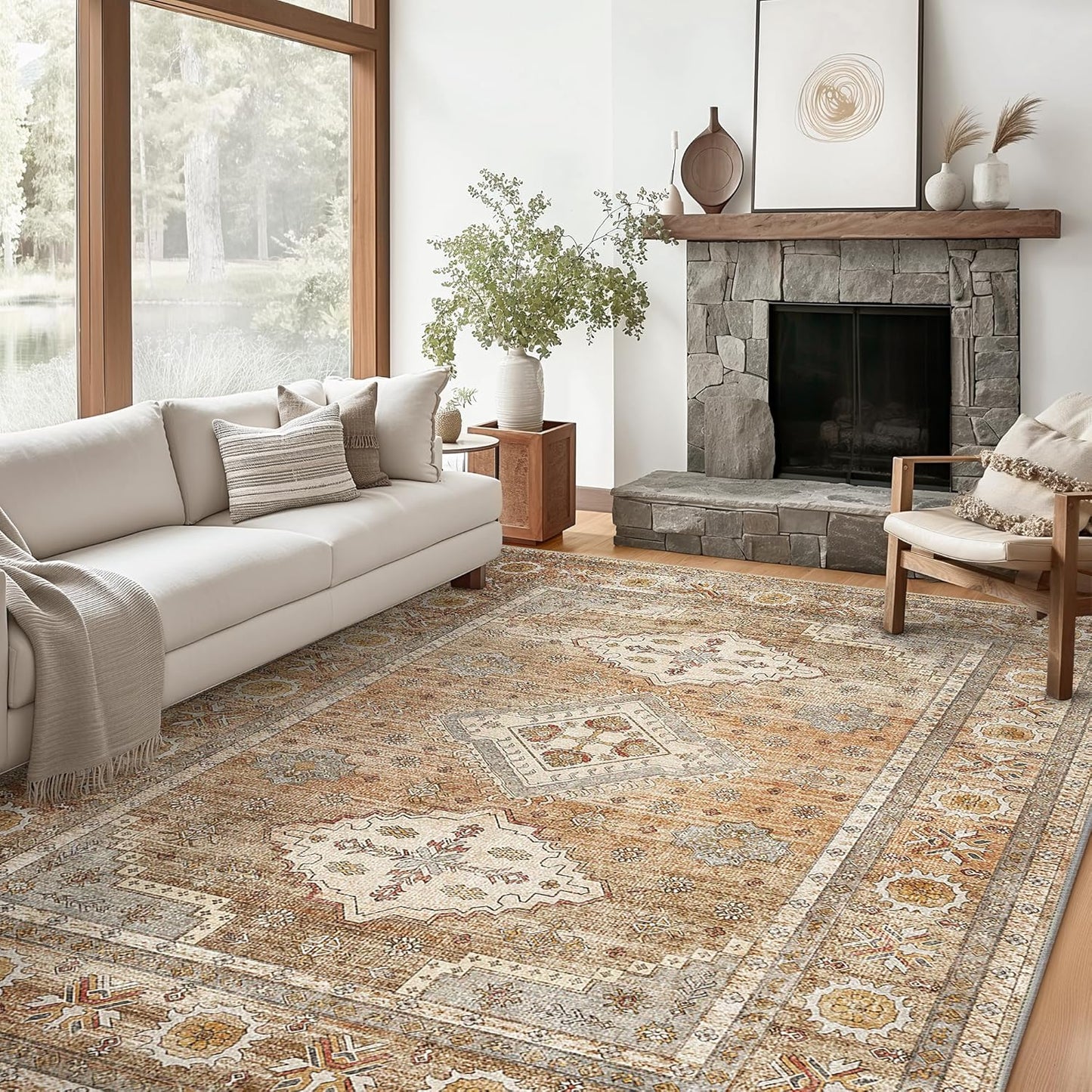 GENIMO Fantasy Geometric Floral Print Warm Color Non-Slip Washable Area Rug