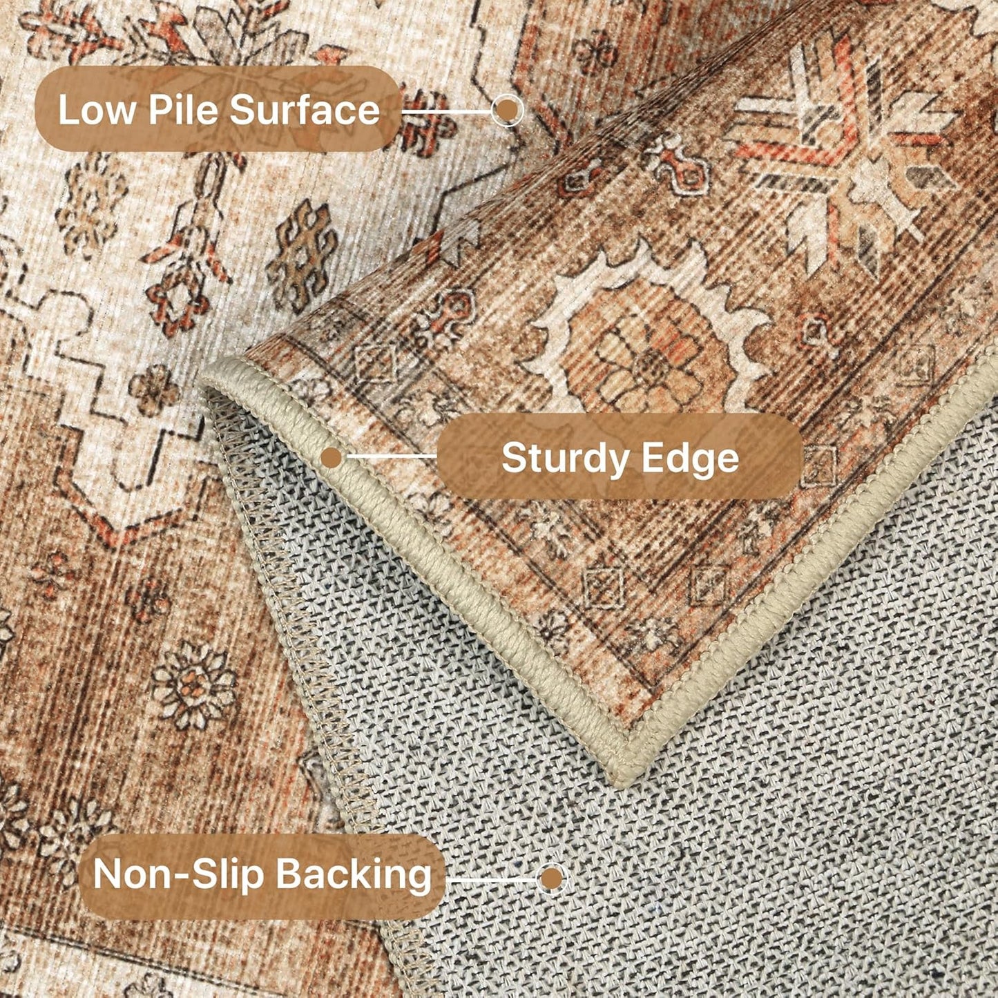 GENIMO Fantasy Geometric Floral Print Warm Color Non-Slip Washable Area Rug