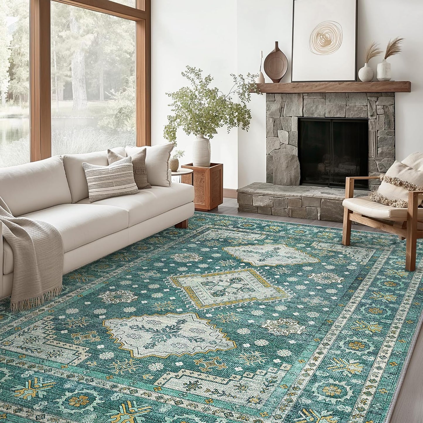 GENIMO Fantasy Geometric Floral Print Non-Slip Washable Area Rug