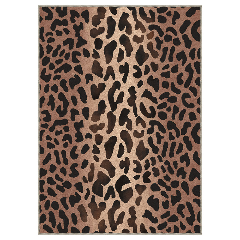 Arvora Washable Morden Leopard Print Brwon Wool Area Rug Low Pile Kid ...