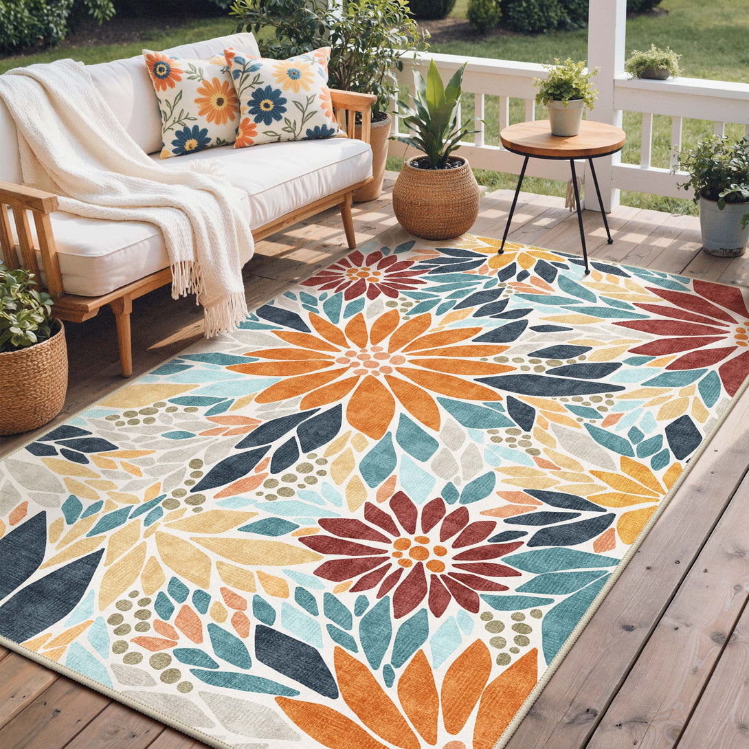 Solara Blooming Floral Waterproof Outdoor Rug | GENIMO