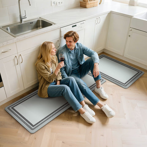 GENIMO 2Pcs Anti Fatigue Padded Kitchen Sink Mat Non Slip Washable Runner Rug in Modern