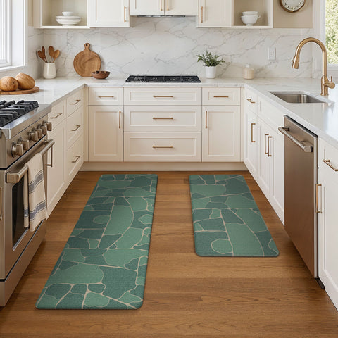 GENIMO 2Pcs Anti Fatigue Cushioned Kitchen Sink Mat Non Slip Washable Runner Rug in Geometry