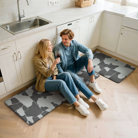GENIMO 2Pcs Anti Fatigue Cushioned Kitchen Sink Mat Non Slip Washable Runner Rug in Geometry
