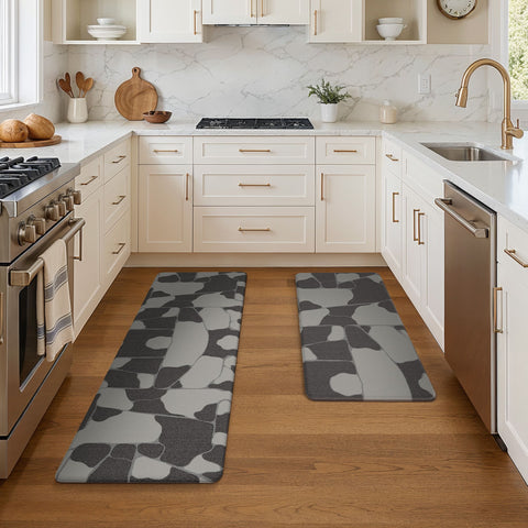 GENIMO 2Pcs Anti Fatigue Cushioned Kitchen Sink Mat Non Slip Washable Runner Rug in Geometry