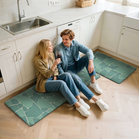 GENIMO 2Pcs Anti Fatigue Cushioned Kitchen Sink Mat Non Slip Washable Runner Rug in Geometry