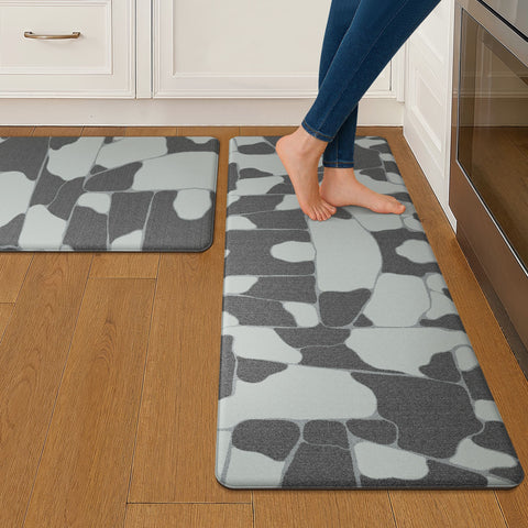 GENIMO 2Pcs Anti Fatigue Cushioned Kitchen Sink Mat Non Slip Washable Runner Rug in Geometry