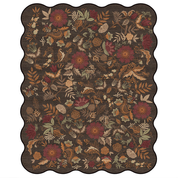 Liora Washable Modern Forest Floral Scalloped Brown Rug
