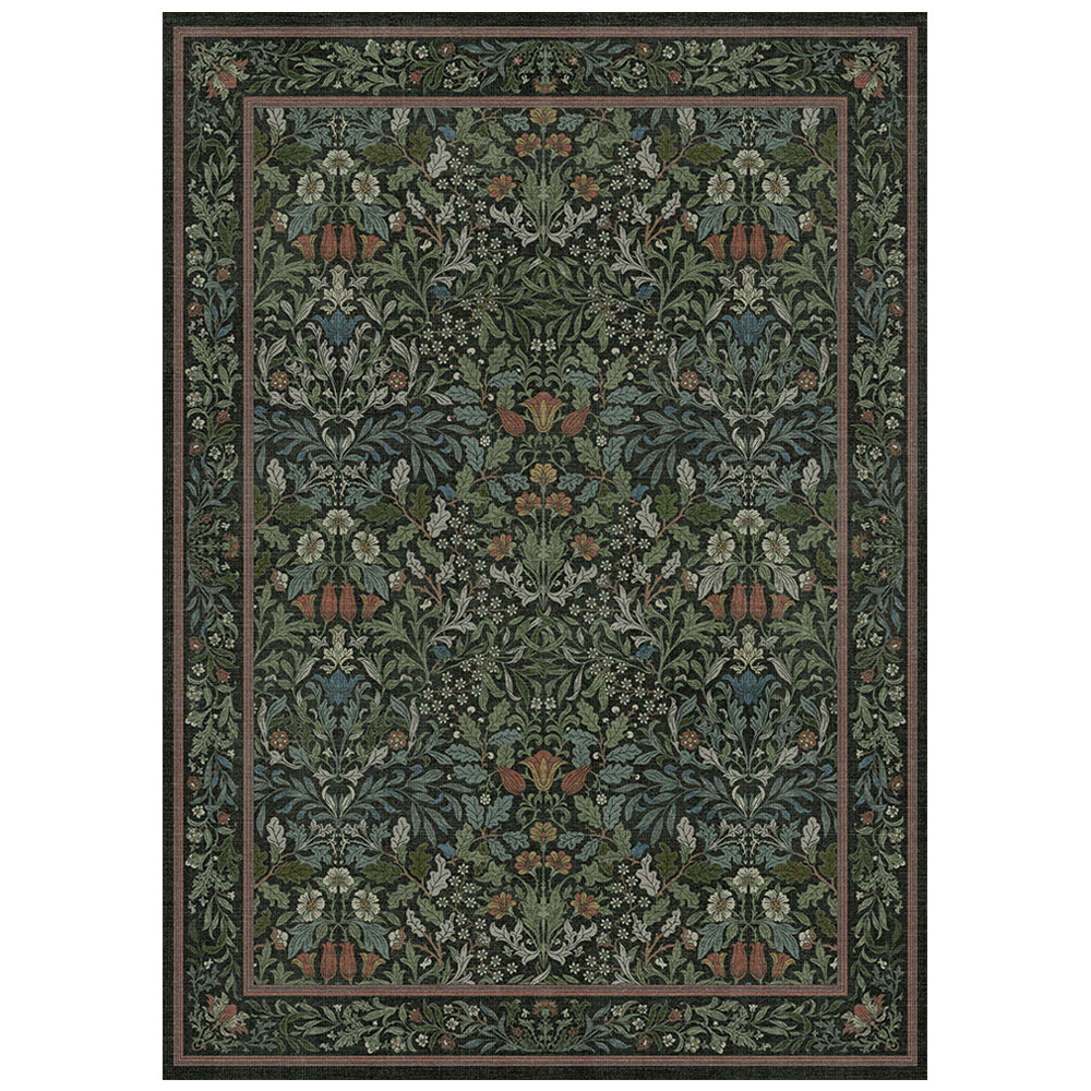 Runa Vintage Floral Washable Rug in Green | GENIMO