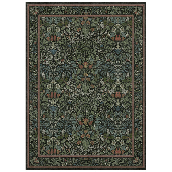 Runa Washable Vintage Floral Print Green Rugs