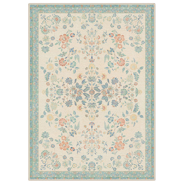 Aurell Washable Vintage Boho Floral Green Rug