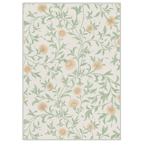 Solin Washable Morden Blooming Floral Green Rug