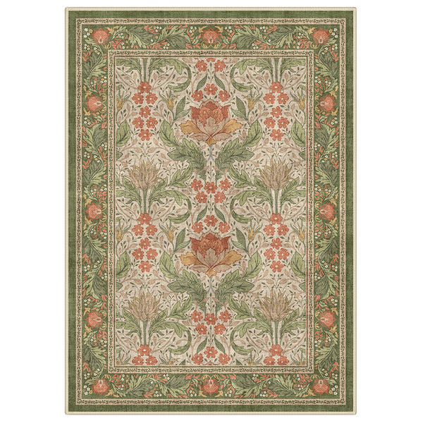 Verda Vintage Persian Floral Print Red Green Rug