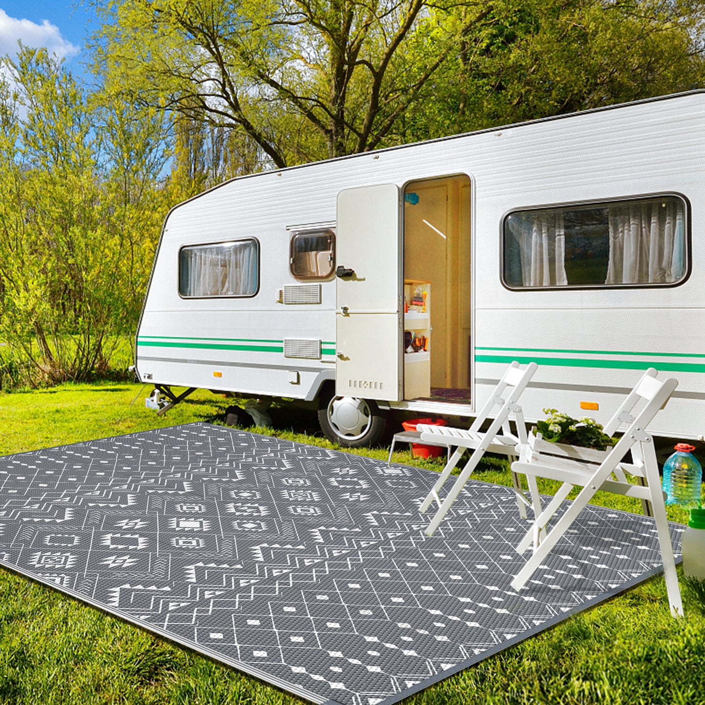 GENIMO Outdoor Rug for Patio Clearance, Waterproof Reversible Outside Carpet for Outdoor Decor, Area Boho Rug, Plastic Straw Mat for RV, Deck, Patio, Camping, Camper