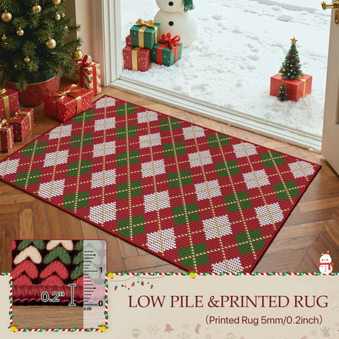 Althea Christmas Checkered Washable Belgian Velvet Rug