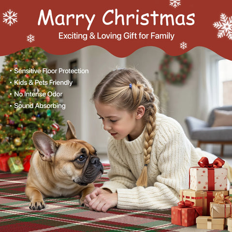 Valence Christmas Washable Classic Checkerboard Belgian Velvet Rug Green and Red