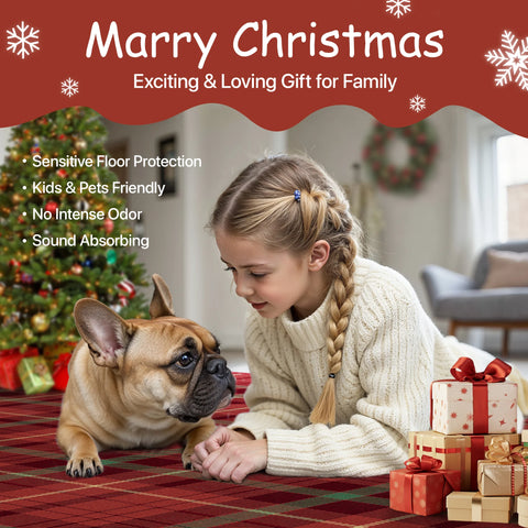 Valence Christmas Washable Classic Checkerboard Belgian Velvet Rug Red