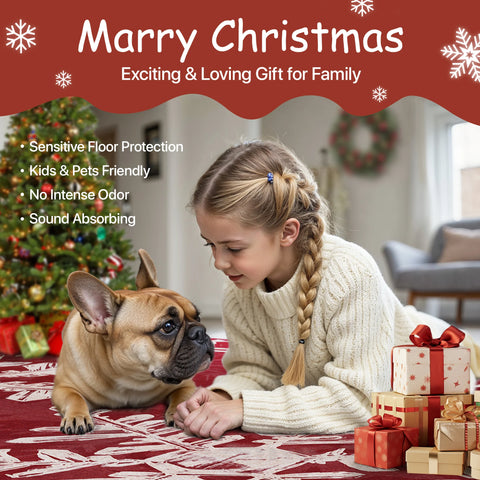 Elaria Christmas Washable Snowflake Red Belgian Velvet Rug