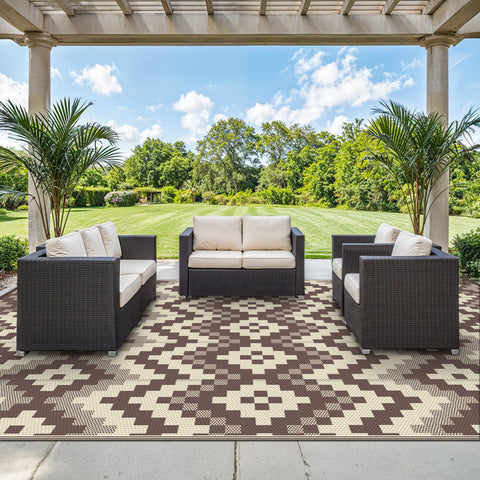 GENIMO Diamond Geometric Print Double Sided Waterproof Outdoor Rug
