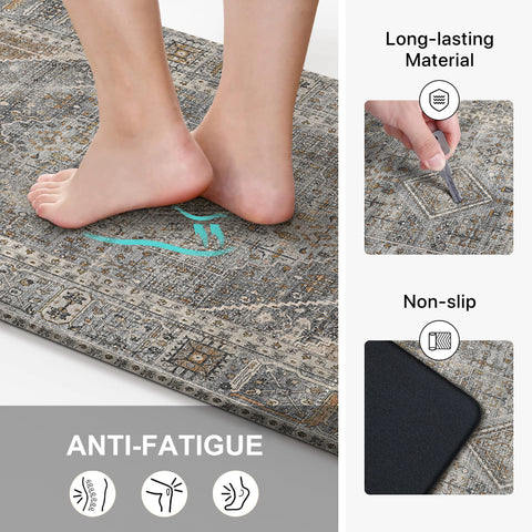 GENIMO 2Pcs Anti Fatigue Padded Kitchen Mats for Floor Oriental Washable Runner Rug