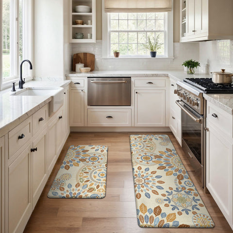 GENIMO 2Pcs Anti Fatigue Cushioned Kitchen Mats for Floor Floral Washable Runner Rugs