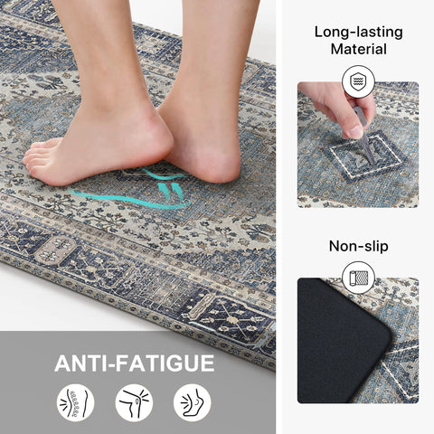 GENIMO 2Pcs Anti Fatigue Padded Kitchen Mats for Floor Oriental Washable Runner Rug