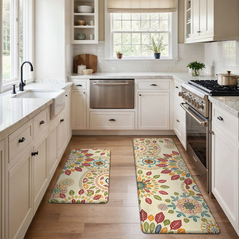 GENIMO 2Pcs Anti Fatigue Cushioned Kitchen Mats for Floor Floral Washable Runner Rugs