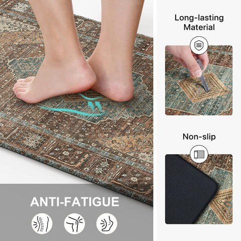 GENIMO 2Pcs Anti Fatigue Padded Kitchen Mats for Floor Oriental Washable Runner Rug