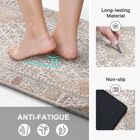 GENIMO 2Pcs Anti Fatigue Padded Kitchen Mats for Floor Oriental Washable Runner Rug
