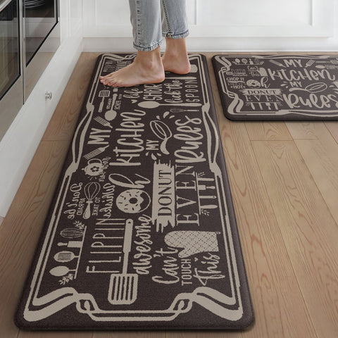 GENINO  2PCS Cushioned Anti Fatigue Kitchen Mats for Floor Non Slip Washable Runner Rugs